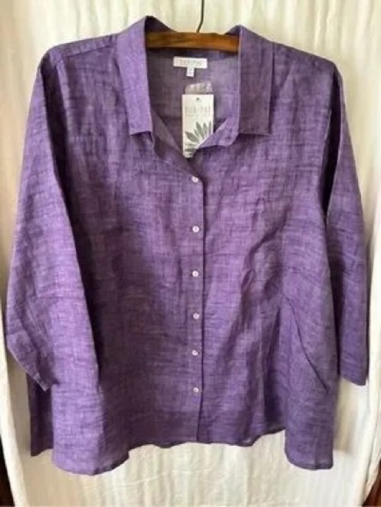 C Tops - C Purple Linen Button-Down Shirt